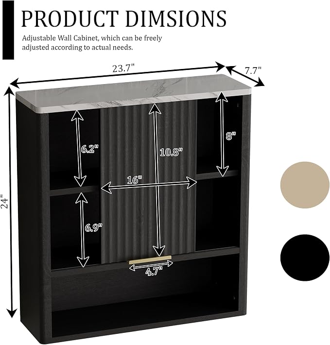 24” Bathroom Wall Cabinet, Modern Wood Medicine Cabinet - Image 2
