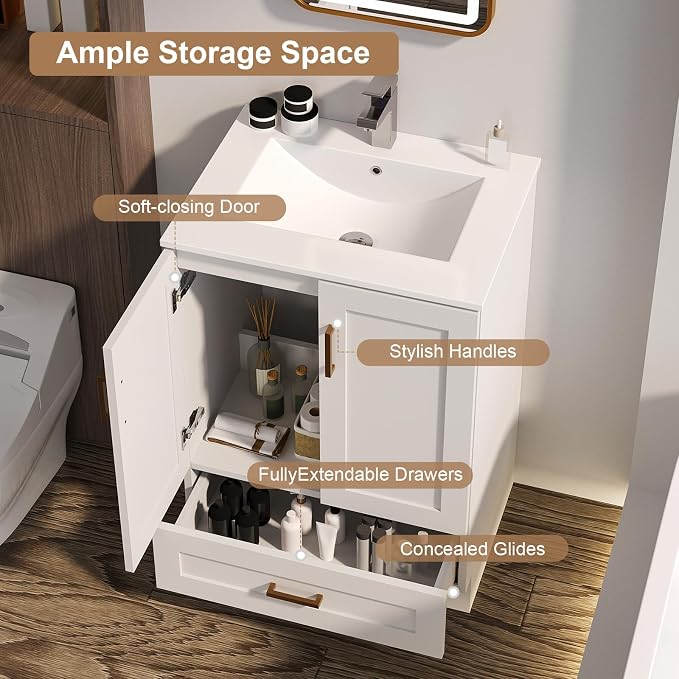 30 inch Bathroom Vanity with Sink, Modern White Vanity - Image 4