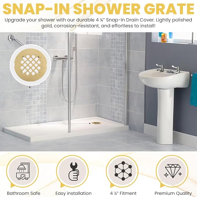 4 ¼” Brushed Light Gold Snap-in Shower Drain Cover - Image 2