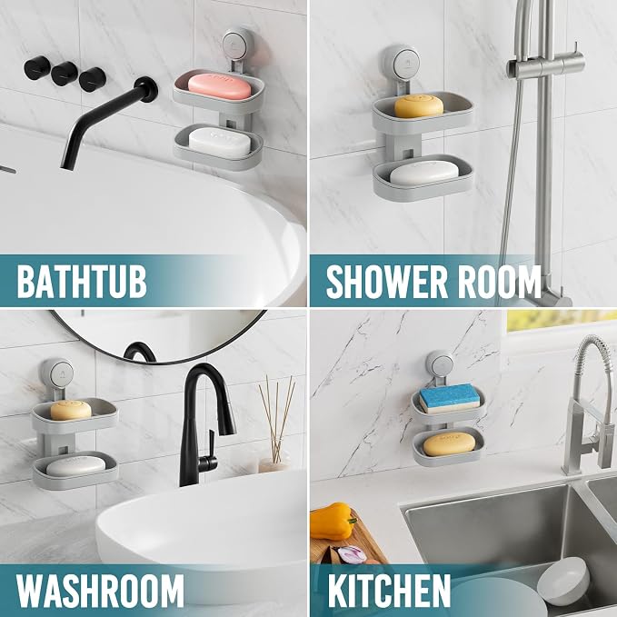TAILI Double Layer Soap Dish Holder Suction Cup, Strong Sponge Holder - Image 9