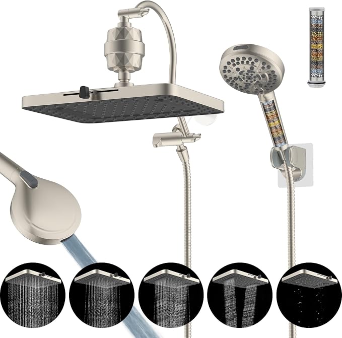 Hibbent 5-spray 13'' Dual Filtered Rainfall Shower Head Combo, High Pressure by Hibbent