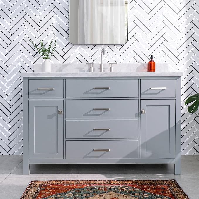 ARIEL Bristol 54" Grey Bathroom Vanity Base Cabinet, Single Sink Configuration - Image 2