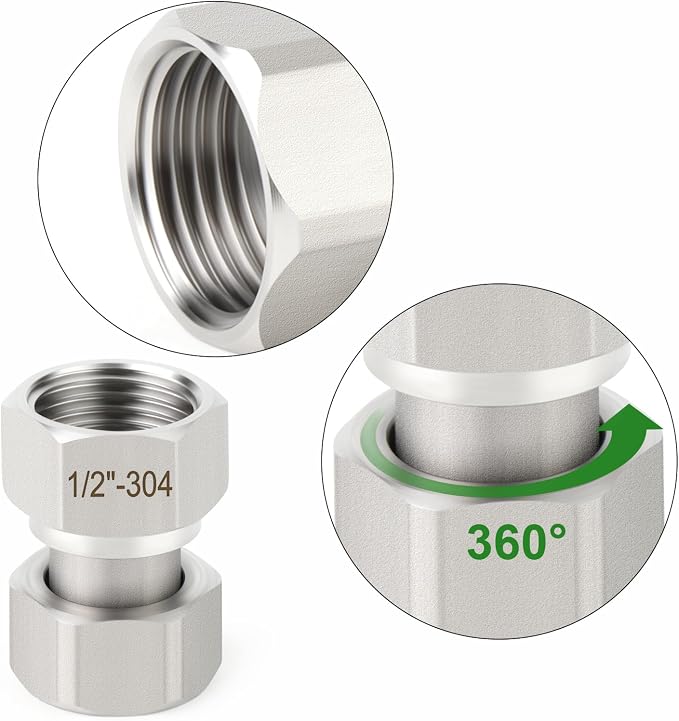 TAISHER 2PCS 304 Stainless Steel Flexible Movable Connector, 1/2" Female - Image 4