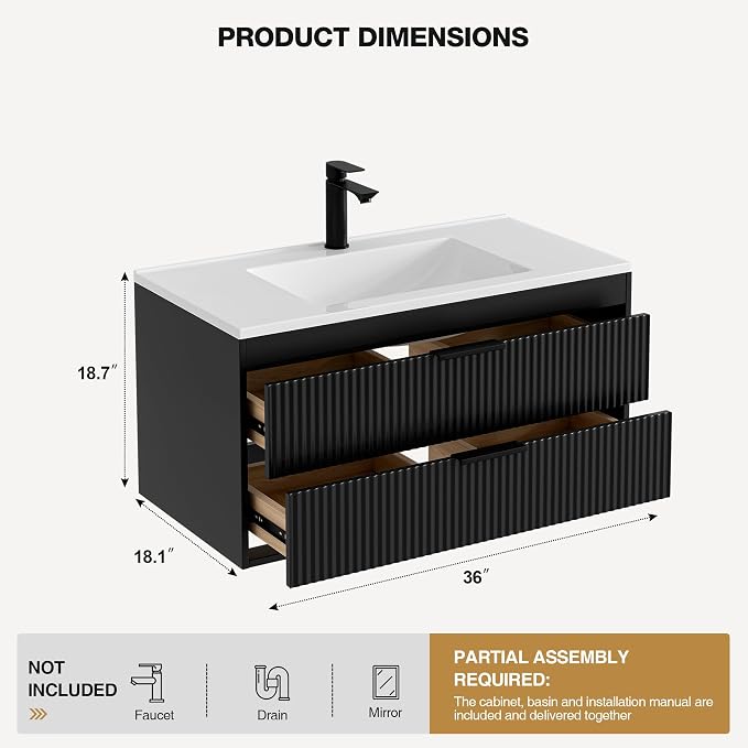 36 Inches Modern MDF Bathroom Vanity - Image 2