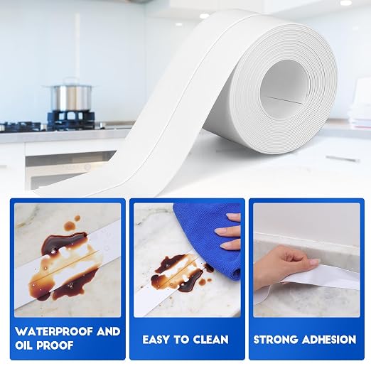 ESRICH White Caulk Tape, 5 Rolls Caulk Tape Waterproof Self Adhesive, Toilet - Image 4