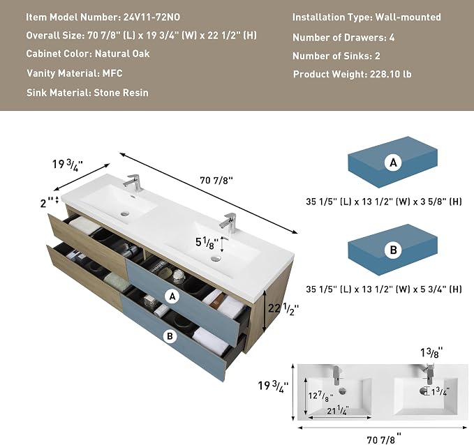 72 Inch Floating Bathroom Vanity - Image 7