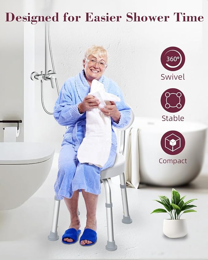 Swivel Shower Chair, 360° Non-Slip Shower Seat - Image 8