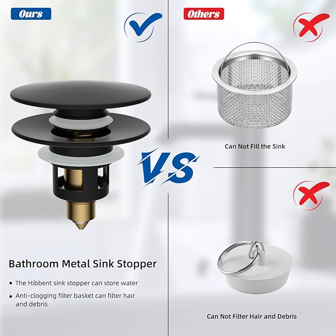 Hibbent All Metal 2 in 1 Bathroom Sink Stopper, Universal Pop Up Drain Strainer - Image 5