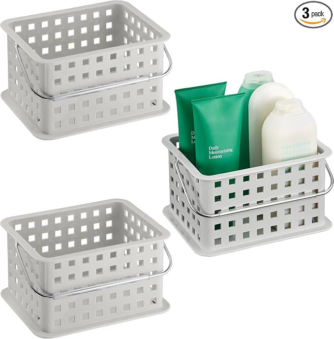 iDesign Plastic Handle-Portable Shower Caddy-Set of 3-Light Gray Basket by iDesign