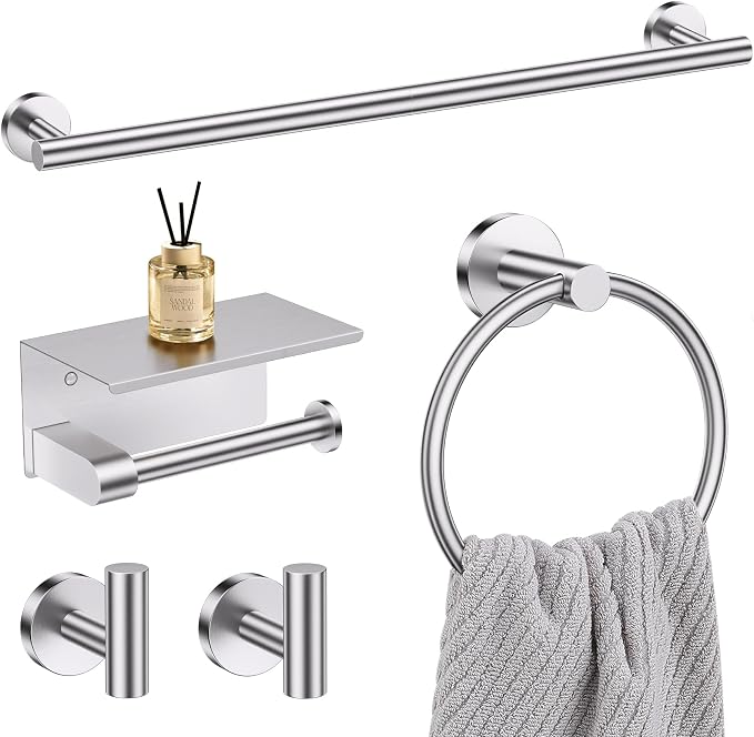 5-Piece Towel Bar Set Brushed Nickel Bathroom Hardware Accessories Set Upgraded by LairuierBathroomHardwareSet