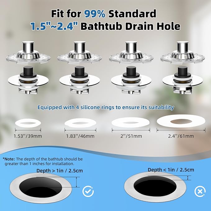 Metal 2 Pack Bathtub Drain Stopper - Image 8