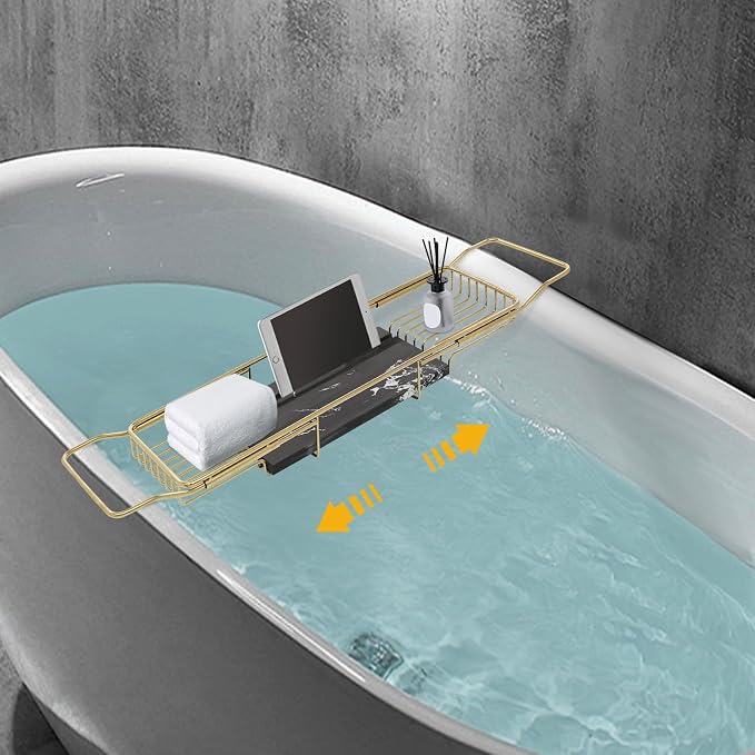 Bathtub Tray Caddy for Luxury Bath, Stainless Steel 26.8-35.4 in Expandable - Image 3