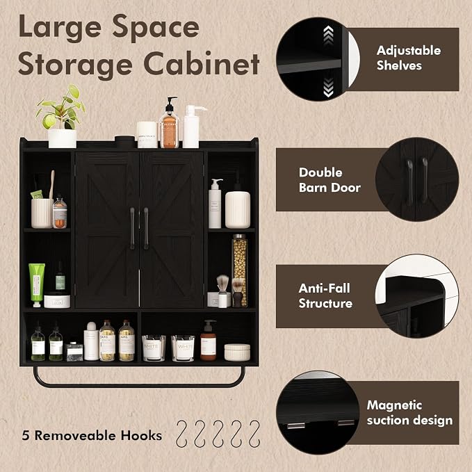 RUSTOWN Rustic Wood Wall Bathroom Cabinet, Farmhouse Medicine Cabinet Wall - Image 7