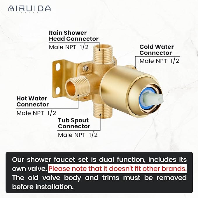 Airuida Shower Faucet Set and Handle Set Single Function Shower Trim Kit - Image 2