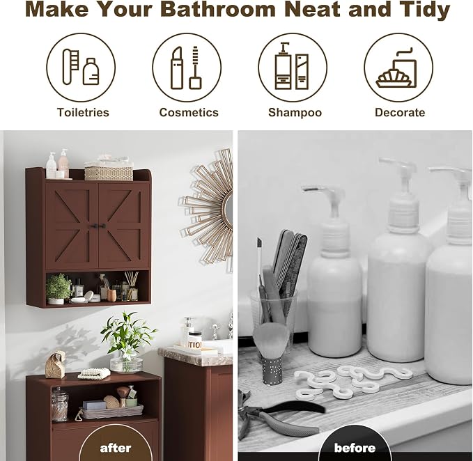 EasyCom 22" W x 26" H Bathroom Wall Cabinet, Farmhouse Medicine Cabinet - Image 7