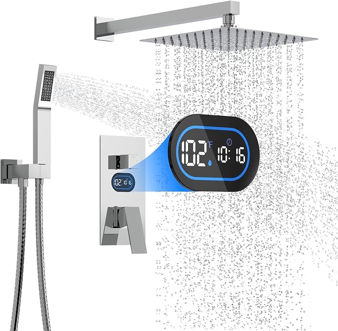 Shower Faucet Set with Hydro Power Temperature Display, Shower System Bathroom by DesignedforaSpa-LikeShower