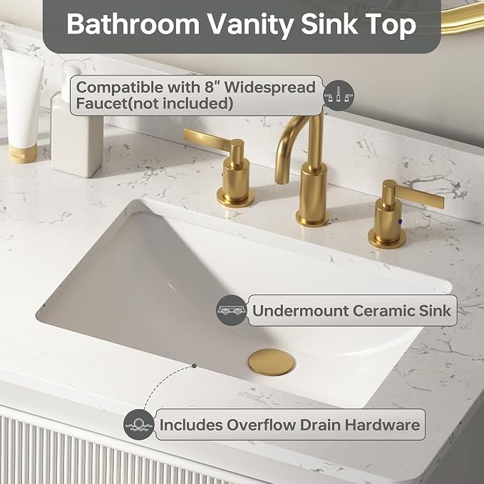 60 Inch Bathroom Vanity with Double Sink, Solid Wood Frame Bathroom Sink - Image 4