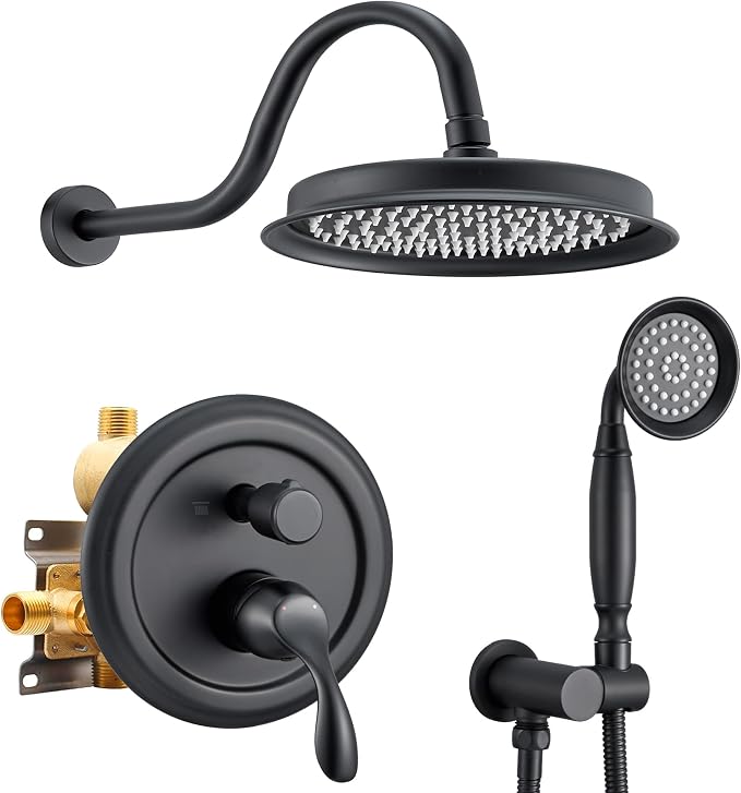 DASAN Matte Black Rain Shower System Antique Shower Faucet Complete Sets by Dasan