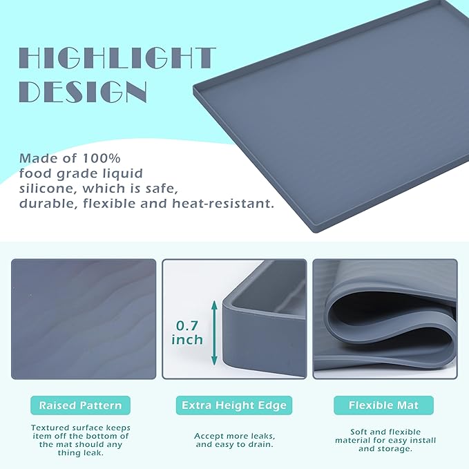 URMONA Waterproof Silicone Under Sink Mat 40'' x 22'' Shelf Liner - Image 3