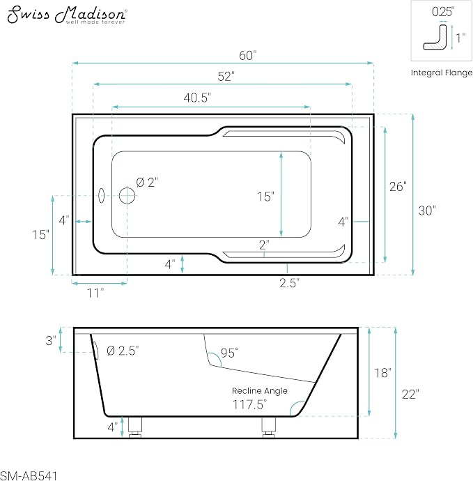 Swiss Madison Well Made Forever SM-AB541 Voltaire Alcove Tub - Image 9