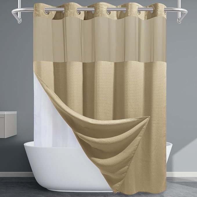 Beige Long No Hook Shower Curtain by EUTXL