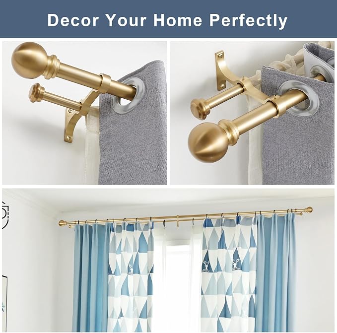 Double Curtain Rod, Adjustable 1 inch Double Drapery Rod Rods - Image 3