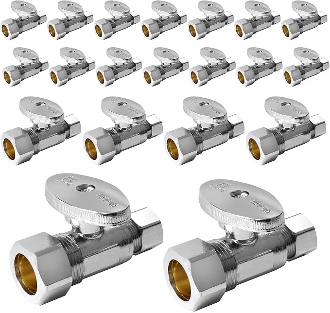 20-Pack EFIELD Straight Stop Valve 1/2" Nominal Compression x 3/8" OD, Chrome by EFIELDPEXTUBING