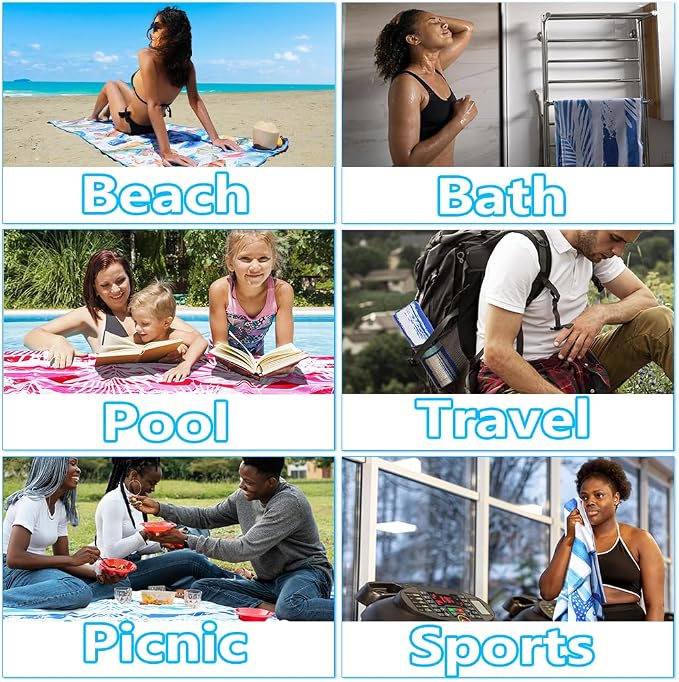 4 Pack Microfiber Lightweight Beach Towel Sand Free Quick Dry Absorbent Thin - Image 7