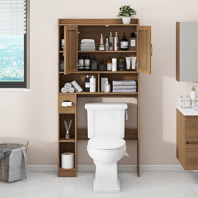 Farmhouse Rattan Storage Cabinet Over Toilet - Image 6