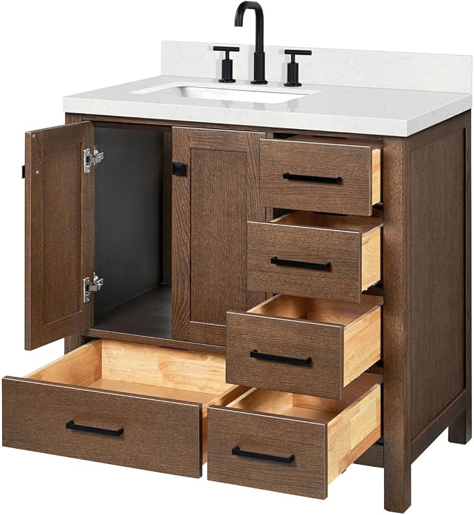 ARIEL Cambridge 36 Inch Single Rectangular Sink Bathroom Vanity - Image 6
