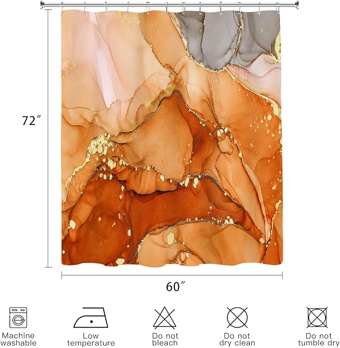 Orange Marble Shower Curtain 60x72, Burnt Orange Modern Abstract Fabric Shower - Image 6