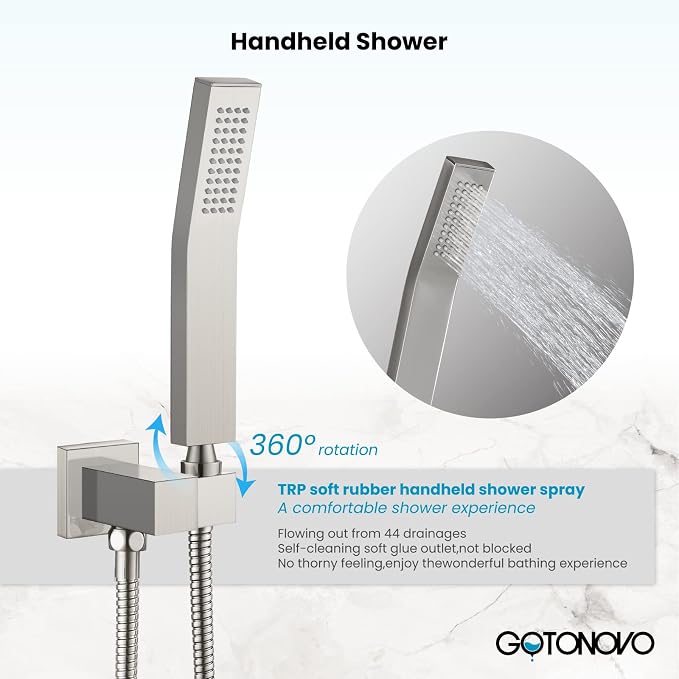 gotonovo Rainfall Bathroom Shower System Rain Shower Head and Handle Set Wall - Image 4