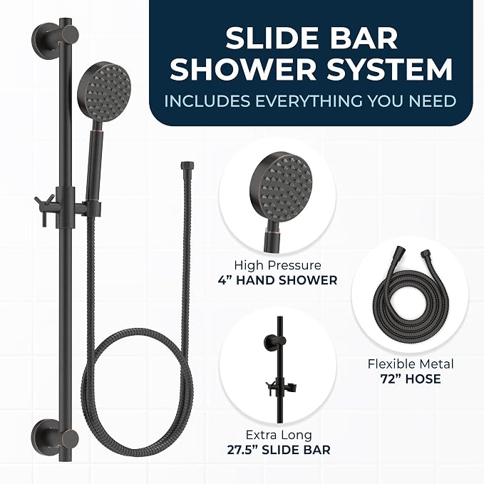 HammerHead Showers® Solid Metal 27.5 Inch Shower Slide Bar Set and Handheld - Image 3