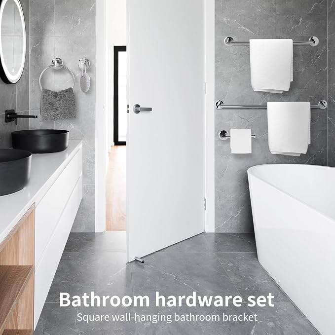 Polished Chrome Bathroom Hardware Set 4 Piece Towel Rack Bath Shower - Image 3