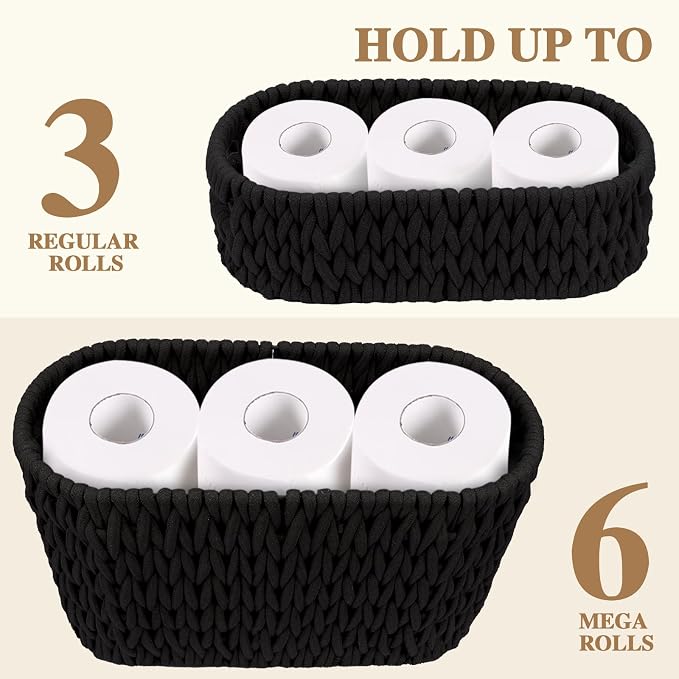 Boho Toilet Paper Storage Baskets, Cotton Rope Woven Bathroom Basket Set of 2 - Image 4