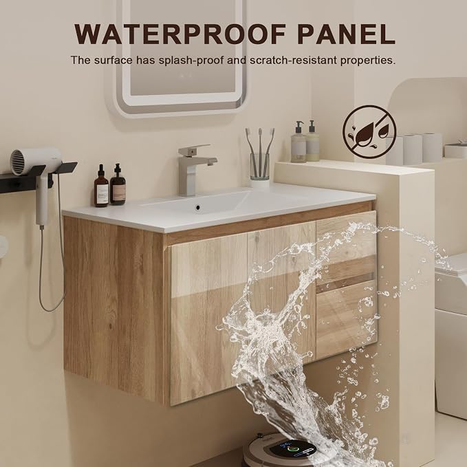 Floating Bathroom Vanity with Sink Wall Mounted Cabinet with 2 Soft-Close - Image 6