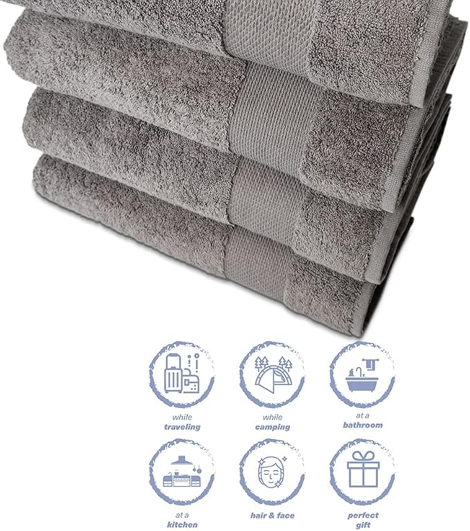 Hencely Premium Bath Towel Set of 4-28x58 Inches - Image 6