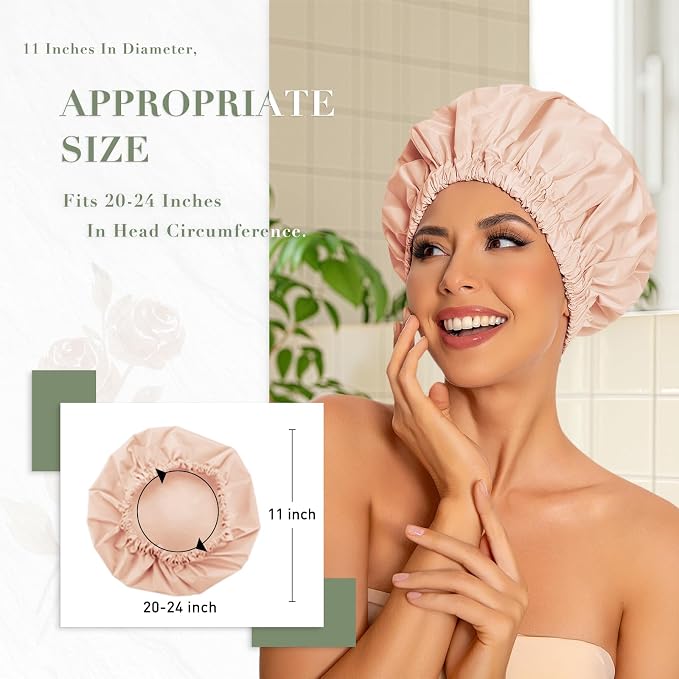 Reusable Shower Cap for Women, Large Waterproof Shower Essentials Bonnet - Image 3