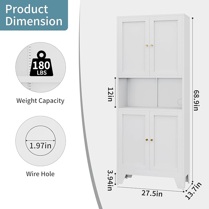 69" Tall Metal Kitchen Pantry Storage Cabinet - Image 3