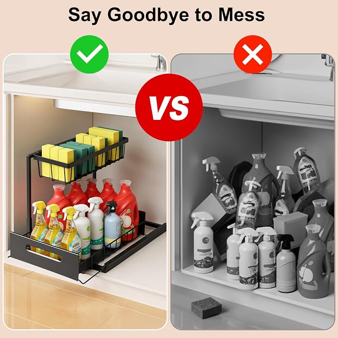 Under Sink Organizer Pull Out Kitchen Sink Organizer, 2 Tier L-Shape Bathroom - Image 5