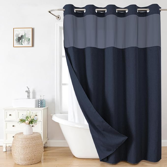 No Hooks Needed Linen Textured Shower Curtain by EACHOPE