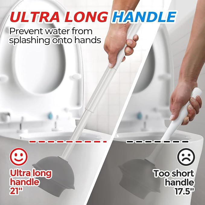 3Pack 2 in 1 Toilet Brush and Plunger Set, Extended Handle Plunger, Toilet Bowl - Image 2
