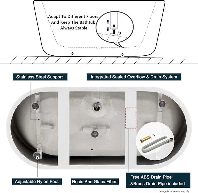 FerdY Shangri-La 67" Acrylic Freestanding Bathtub, Classic Oval Shape Acrylic - Image 6