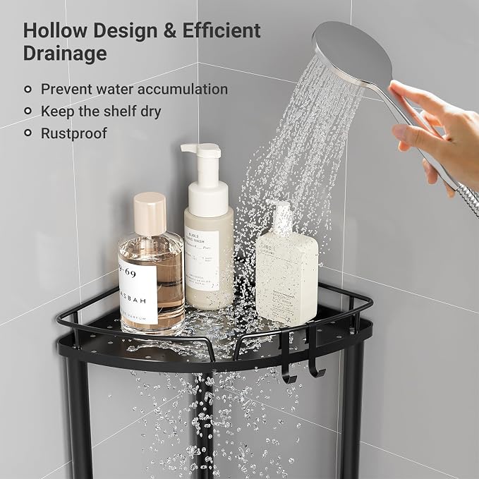 ELYKEN Corner Shower Caddy Standing, 3 Tier Rustproof Metal Shower Organizer - Image 6