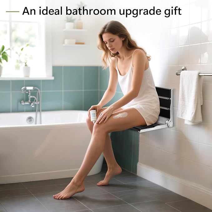 Wall Mounted Shower Seat - 16IN Teak Fold Down Shower Seat - Image 4