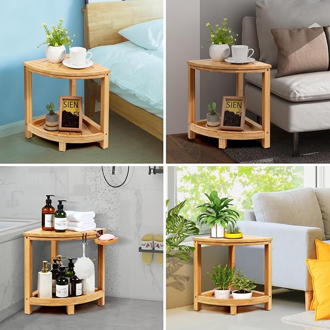 Ollieroo 2-Tier Bamboo Corner Shower Stool - Image 8