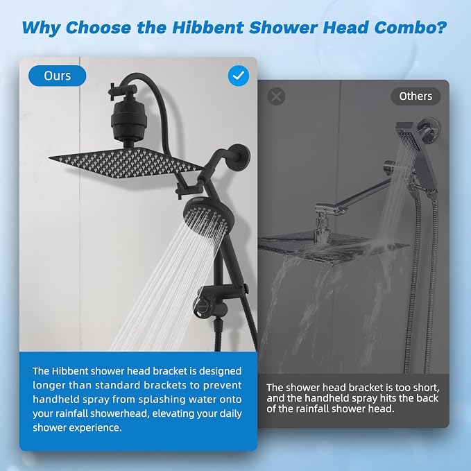 Hibbent Dual Filter All Metal 10"Rainfall Showerhead Combo, High Pressure - Image 7