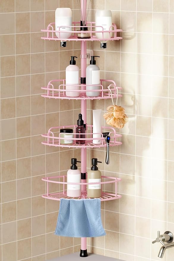 HAMITOR Corner Shower Caddy Tension Pole: 4-Tier Rust-Resistant Adjustable by HAMITOR