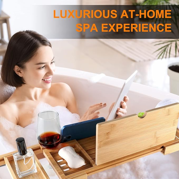Premium Bamboo Bathtub Caddy Tray - Image 2