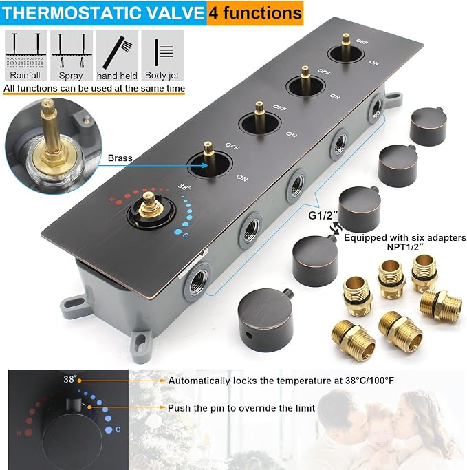 Ceiling Rain Shower Systemwith on-off Full Body Jets, Oil Rubbed Bronze - Image 4